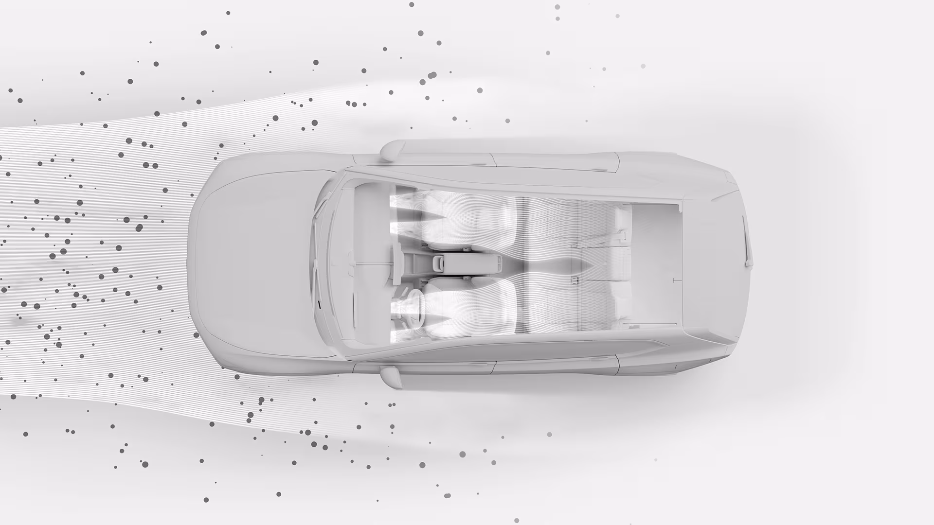 Вид сверху на иллюстрацию автомобиля Volvo, демонстрирующий обдув и компоновку салона.