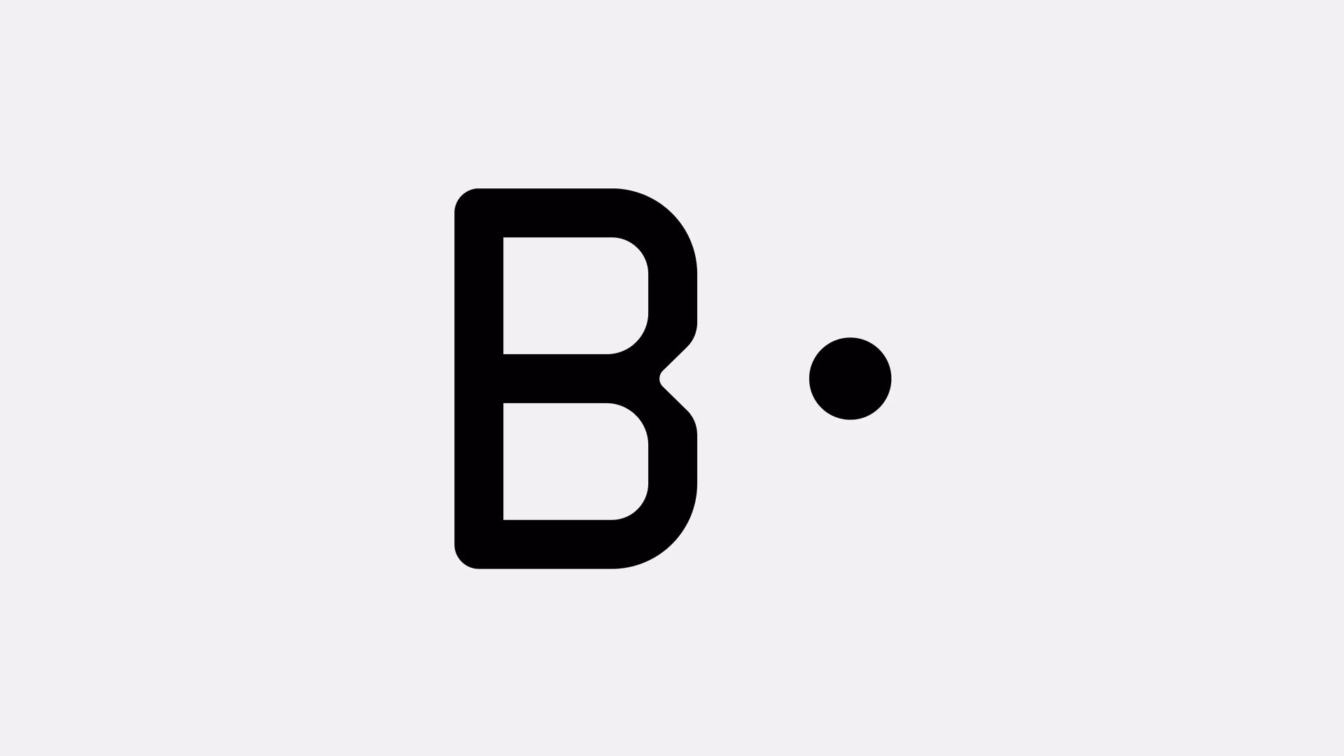 Стилизованная черная буква B, за которой следует черная точка на светло-сером фоне.