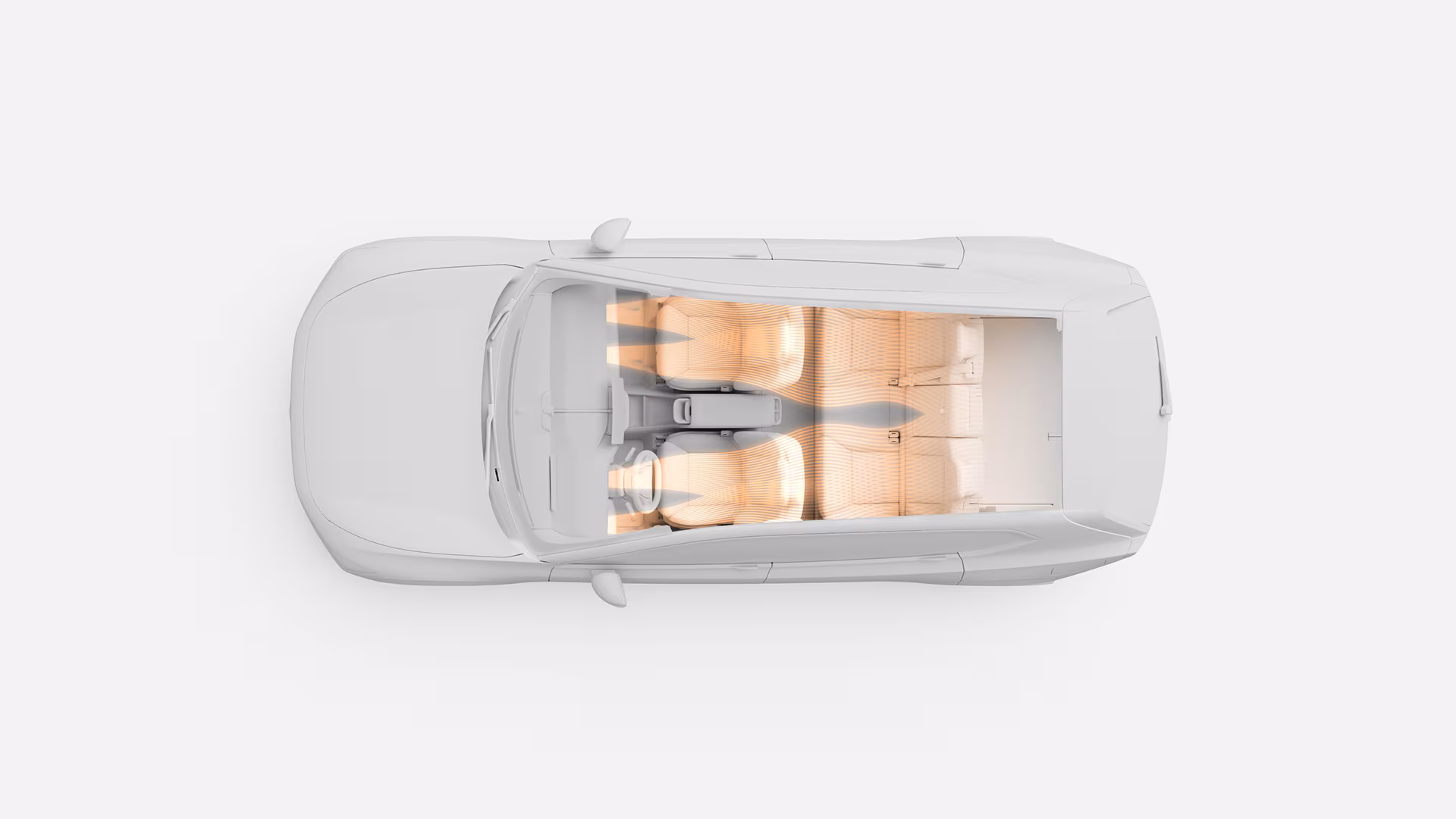 Вид сверху вниз на салон автомобиля Volvo, демонстрирующий распределение воздушного потока на все сиденья.