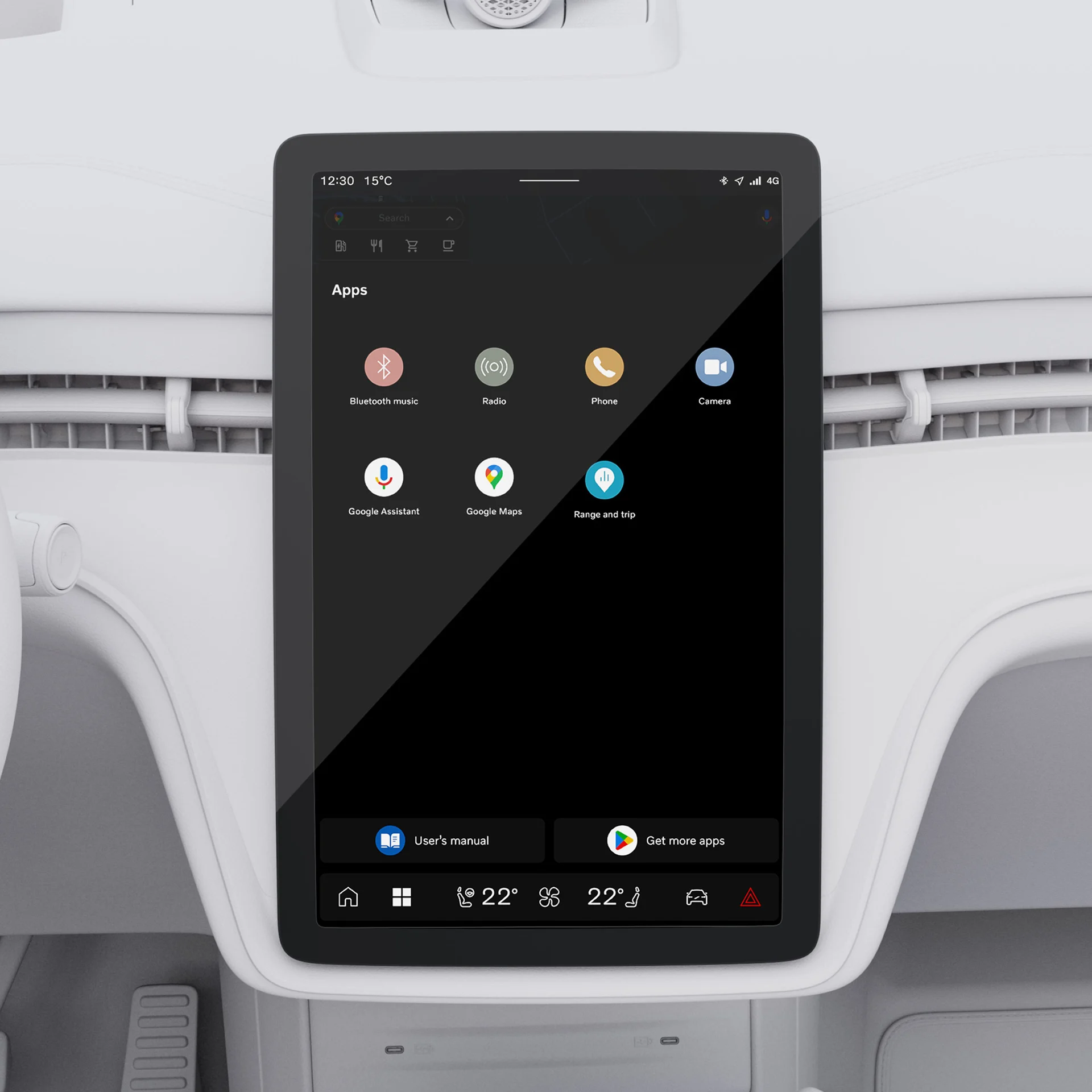 Отдельно стоящий центральный дисплей Volvo EX90 отображает навигацию, мультимедиа и элементы управления на элегантном сенсорном экране.