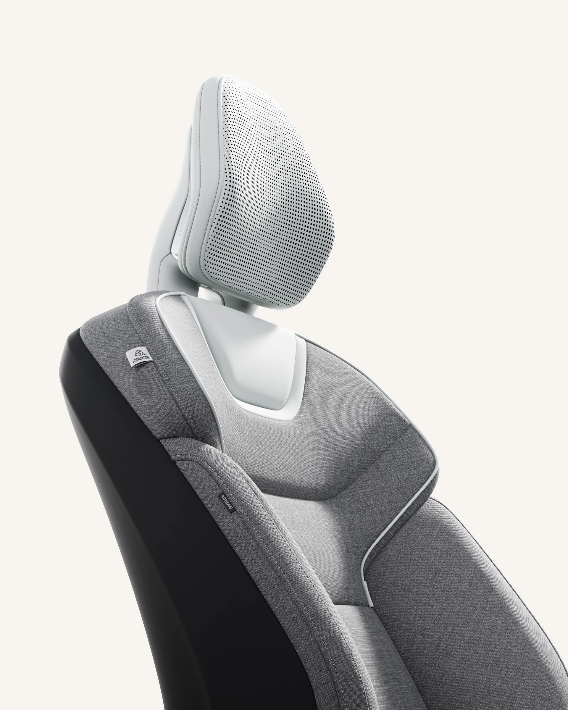 Крупный план обивки передних сидений в Volvo EX90.