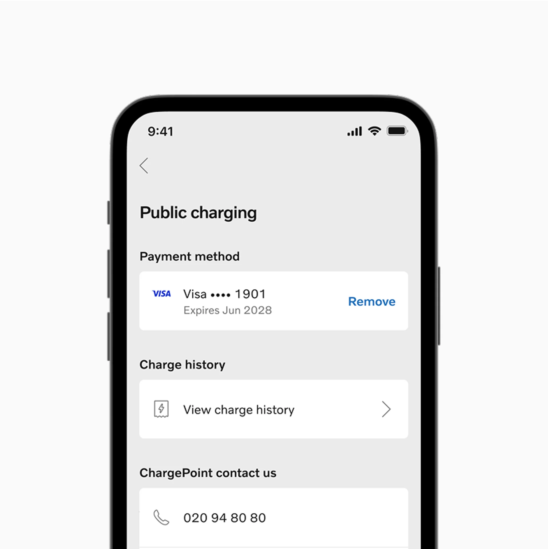 Интерфейс Volvo Cars app в приложении, показывающий доступное время зарядки с указанием размера заряда аккумулятора, целевого уровня заряда аккумулятора, предела мощности мощности и ручного расписания с возможностью включения или выключения.