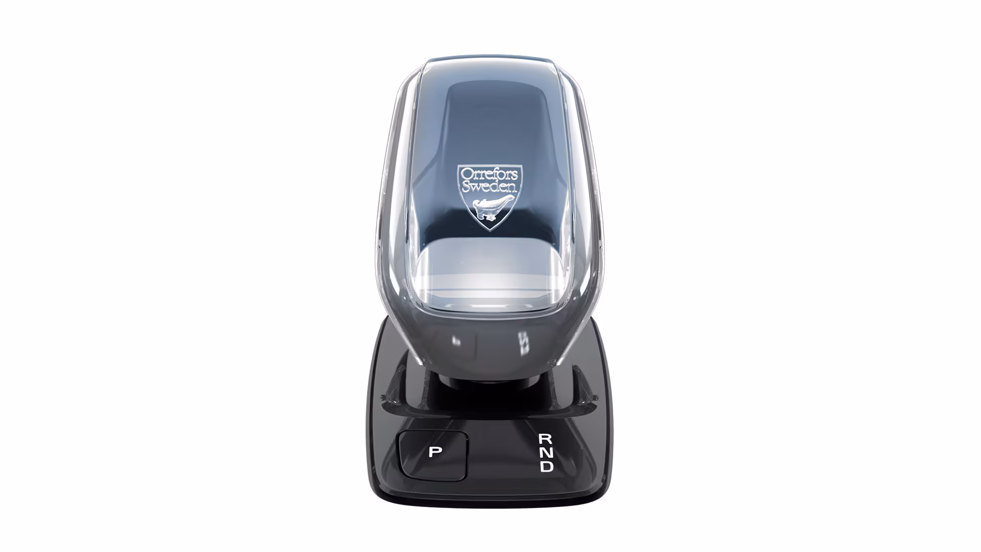 Крупный план переключателя передач Volvo с хрустальной ручкой, изготовленный Orrefors Sweden.