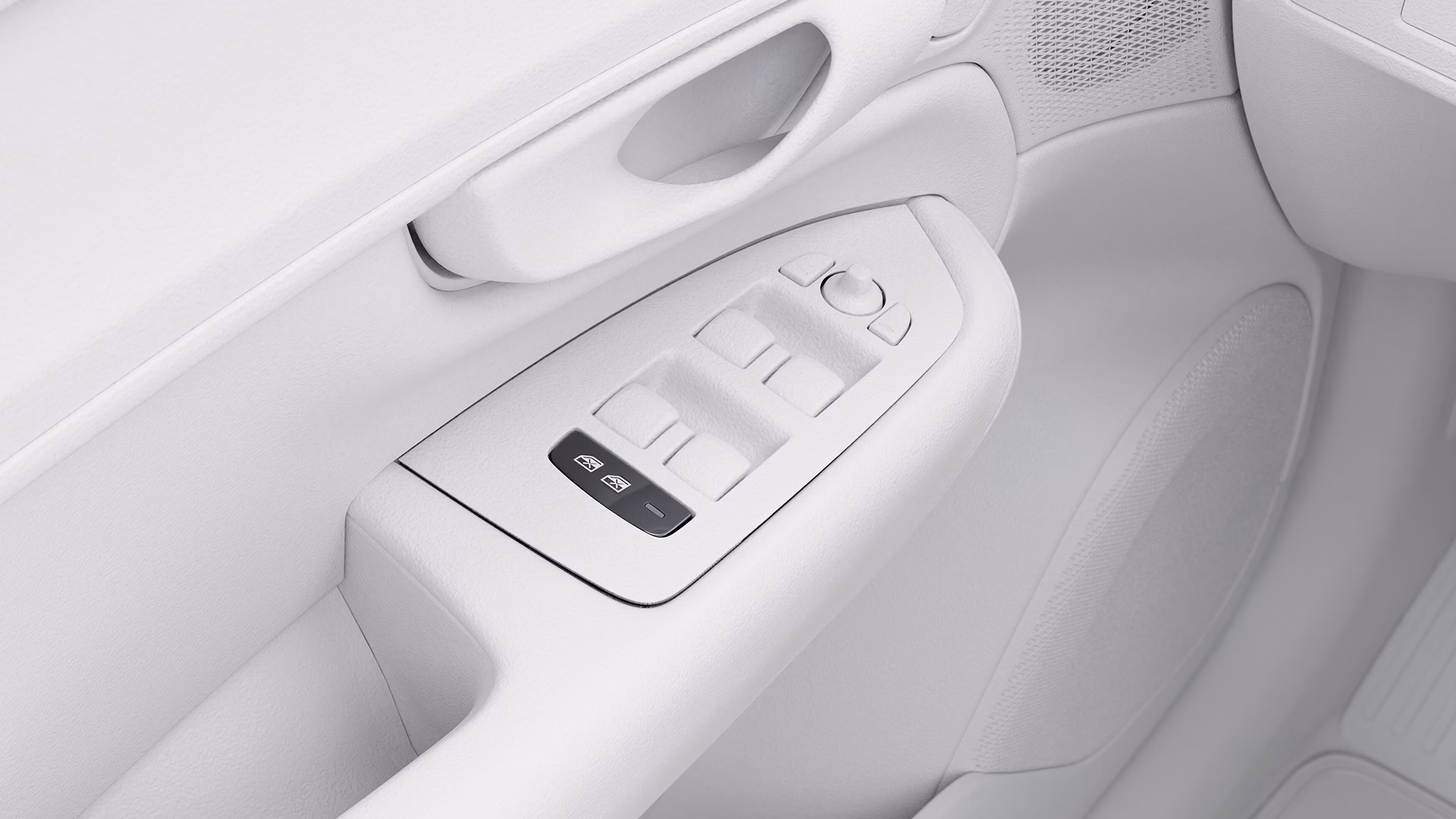 Крупный план органов управления дверью со стороны водителя в автомобиле Volvo, на котором видны выключатели стеклоподъемников и ручка регулировки зеркал.
