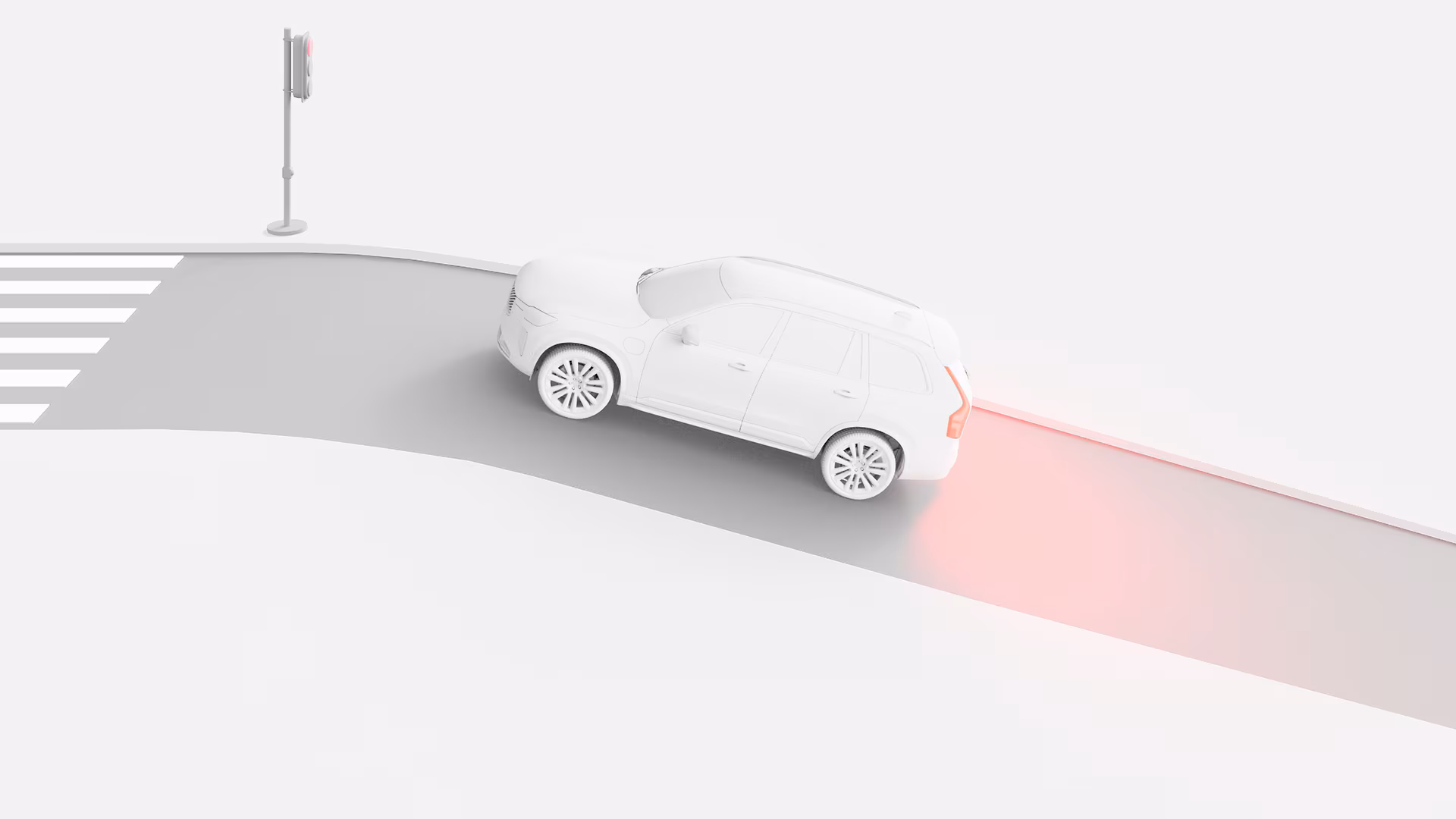 Иллюстрация внедорожника Volvo, остановившегося на склоне на красный сигнал светофора, демонстрирующего технологию помощи при трогании с места.