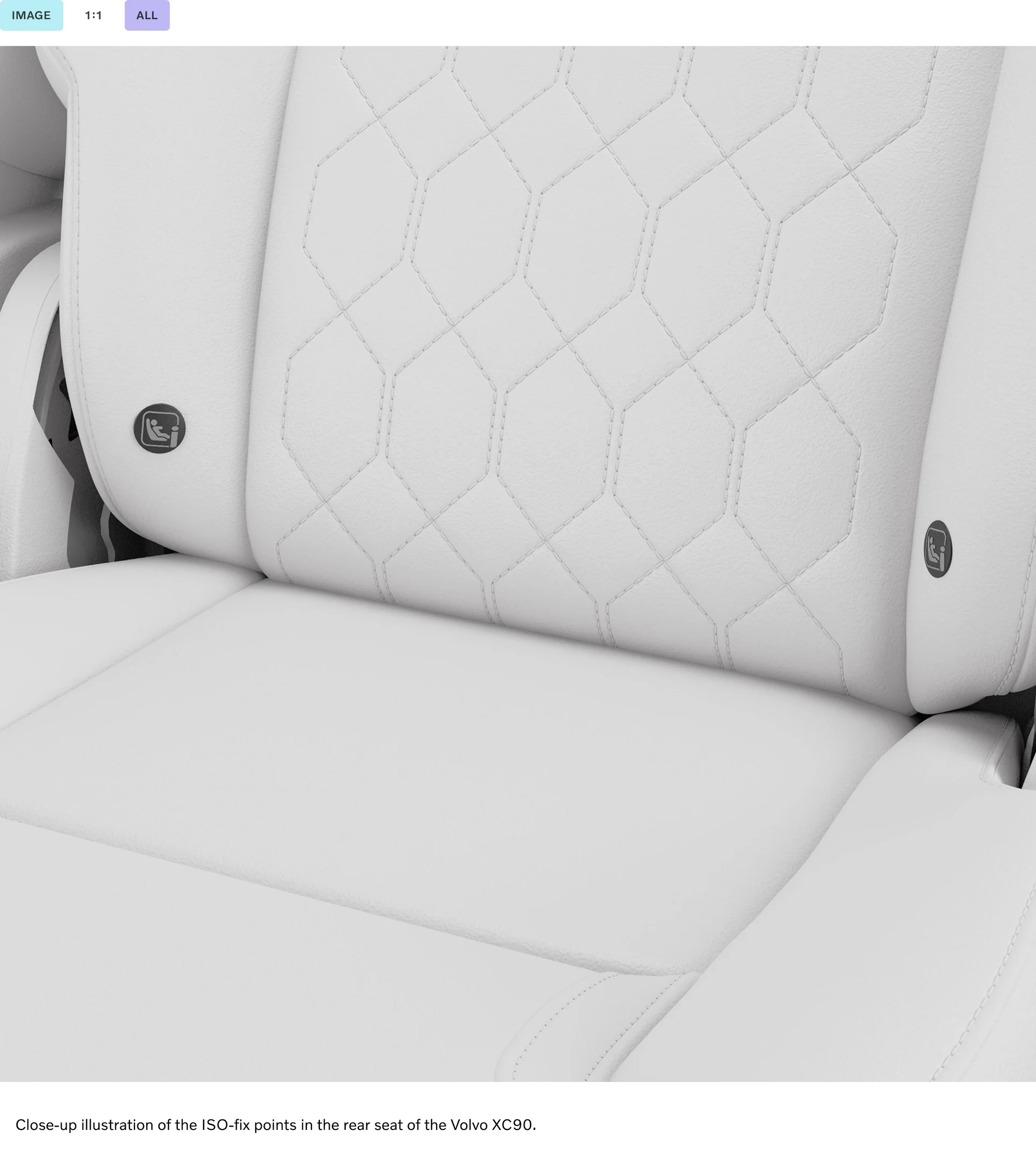Крупным планом точки крепления ISO на заднем сиденье Volvo XC90.