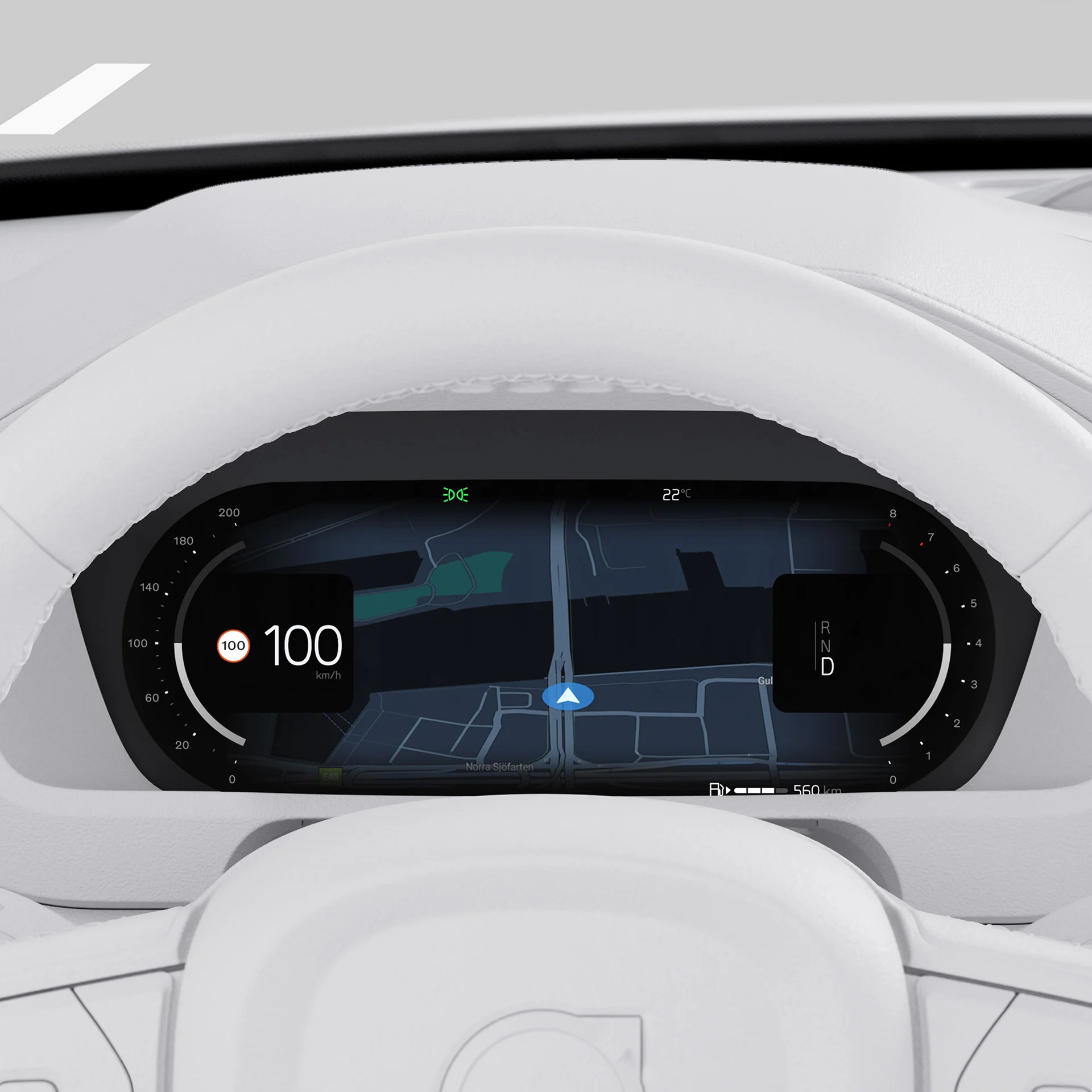Крупный план центрального дисплея Volvo XC90 с картами и элементами управления мультимедиа